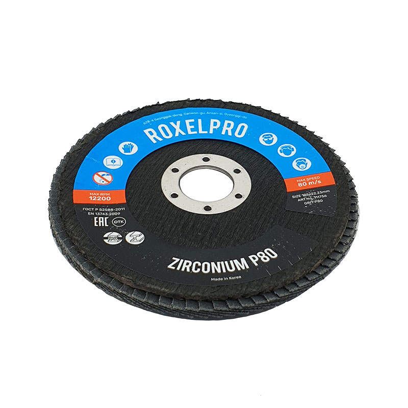 Круг RoxelPro лепестковый P80 125х22мм, цирконат конический